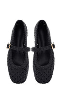 Women's Black Buckled Braided Ballerinas | Derimod