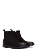 Men's Black Nubuck Leather Chelsea Flat Boots | Derimod