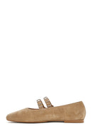 Women's Mink Double Buckled Suede Leather Ballerina | Derimod