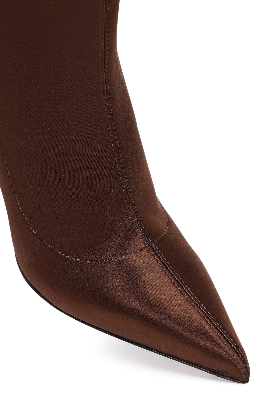 Woman Brown Zip Closure Thin-heeled Stretch Boots