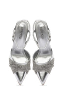 Women's Silver Open Back High Heeled Stilettos with Stones | Derimod