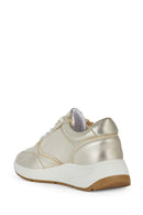 Geox Women's Beige Cristael Lace-Up Metallic Leather Sneaker | Derimod