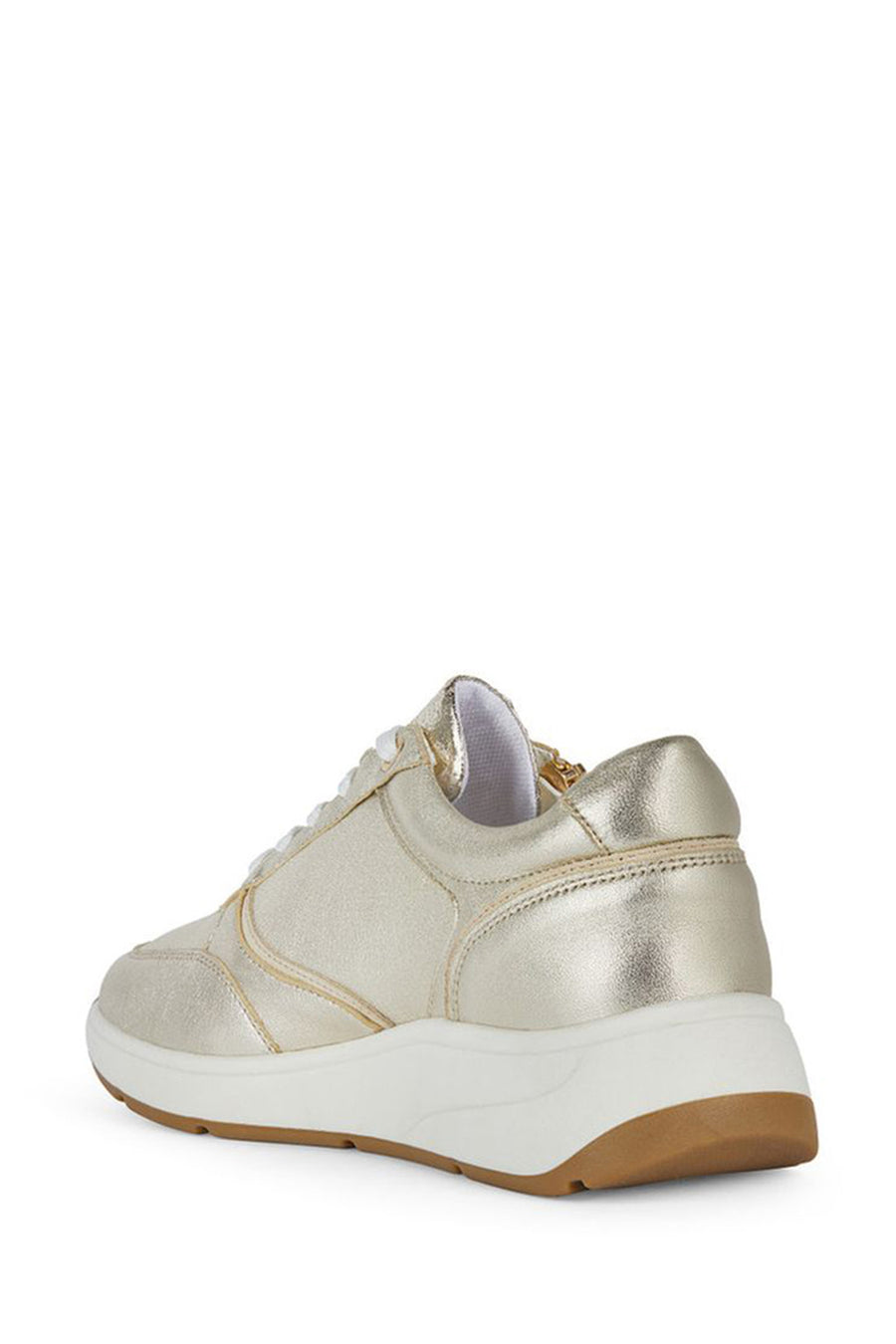 Geox Women's Beige Cristael Lace-Up Metallic Leather Sneaker