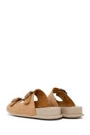 Woman Beige Double-Buckle Leather Comfort Slipper | Derimod