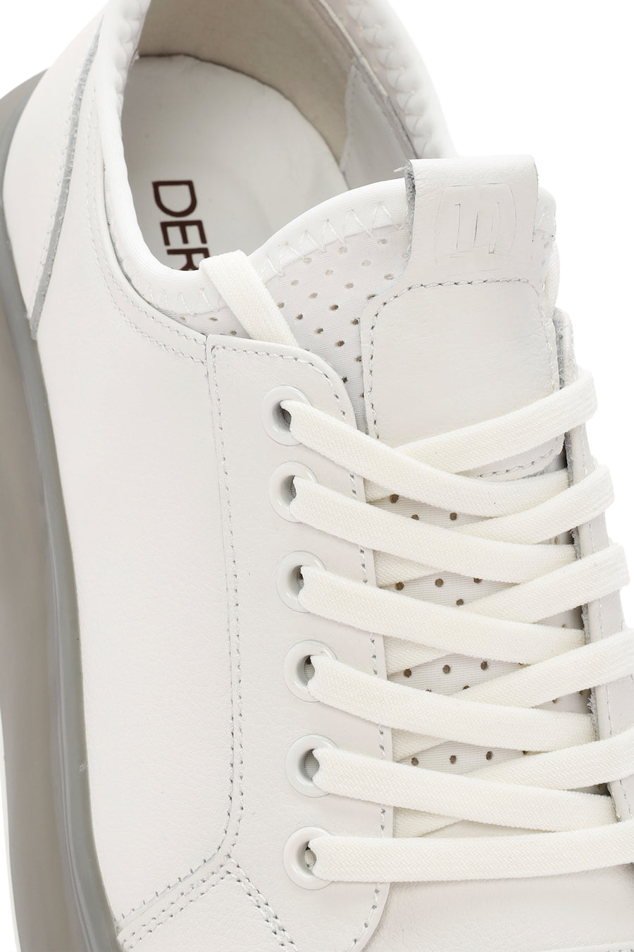 Erkek Beyaz Kalın Tabanlı Bağcıklı Deri Sneaker