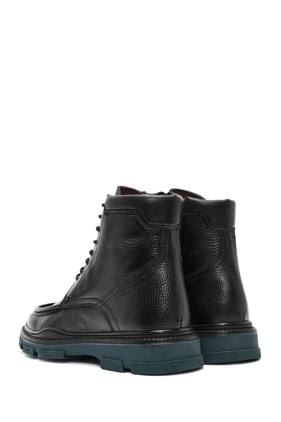Men's Black Lace-Up Zipper Detailed Leather Casual Boots
