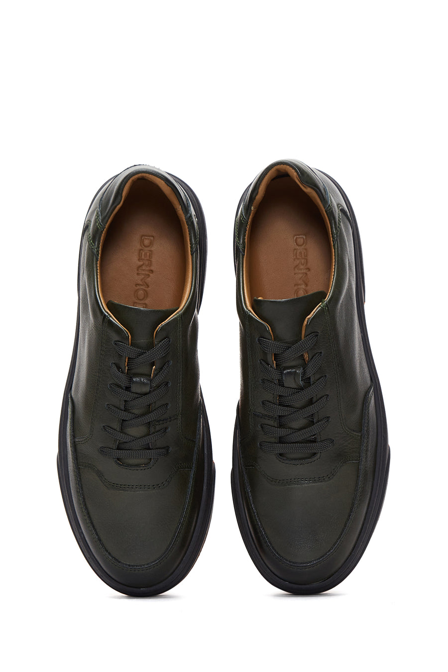 Erkek Haki Bağcıklı Deri Sneaker