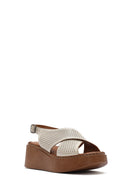 Women's Cream-Colored Ankle Buckle Platform Leather Comfort Sandals | Derimod