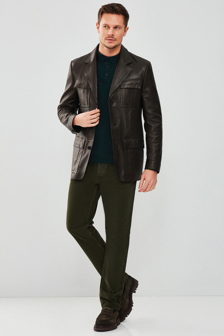 Kane Men's Black Blazer Safari Leather Jacket