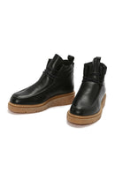 Women's Black Thick Sole Lace Up Leather Boots | Derimod