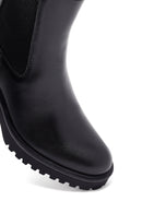 Woman Black Chunky Heels Leather Chelsea Boots | Derimod