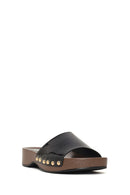 Woman Black Thick-Soled Patent Leather Slippers | Derimod