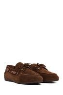 Women's Brown Suede Leather Loafer with Accessory Details | Derimod
