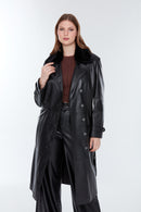 Brenda(Plus) Women's Black Leather Fur Coat | Derimod