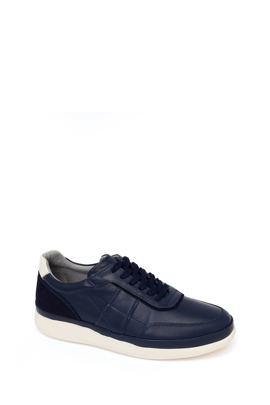 Erkek Lacivert Bağcıklı Deri Casual Sneaker