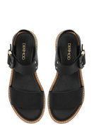 Women's Black Leather Ankle Buckle Sandals | Derimod