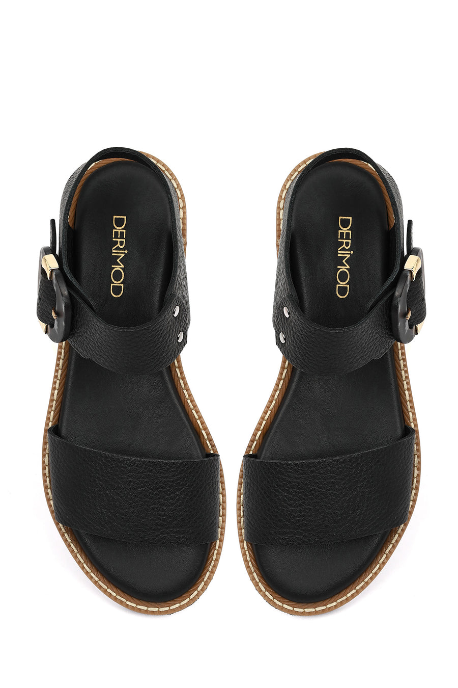 Women's Black Leather Ankle Buckle Sandals