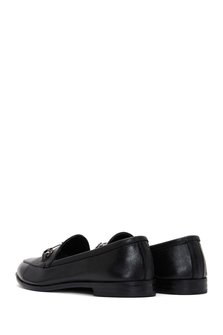 Women's Black Buckle Detailed Leather Masculine Loafer