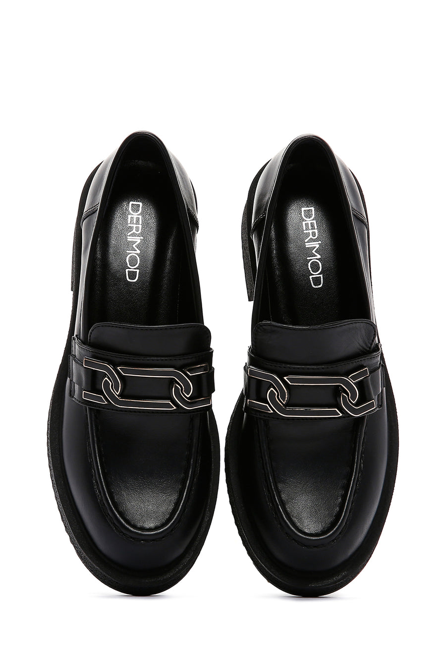 Woman Black Buckled Thick Sole Leather Masculine Loafer