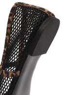 Women's Black Leopard Patterned Buckled Mesh Leather Ballerinas | Derimod