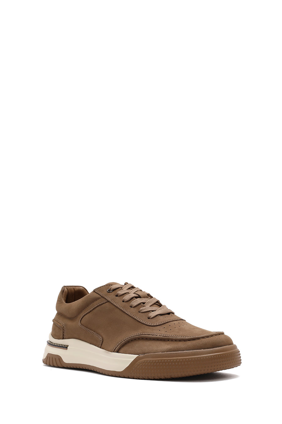 Erkek Bej Bağcıklı Nubuk Deri Sneaker