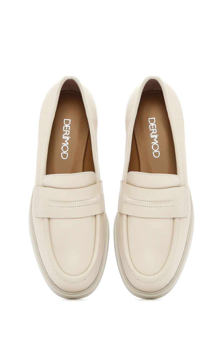 Women's Cream Leather Masculine Loafer