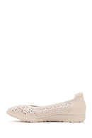 Women's Cream Patterned Leather Ballet Flats | Derimod