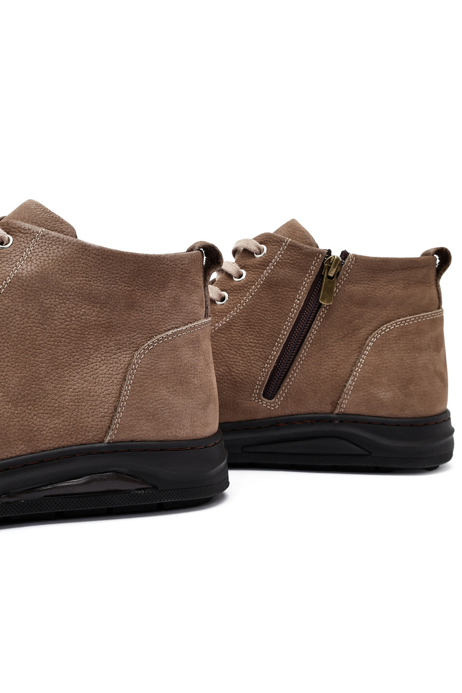 Men's Beige Zippered Nubuck Leather Sports Boots