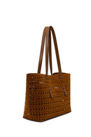 Woman Brown Patterned Suede Shoulder Bag | Derimod
