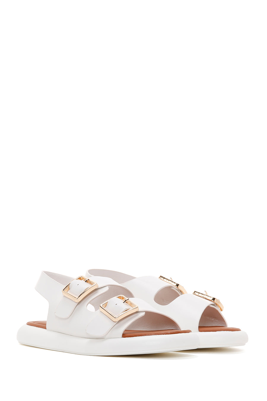Women's White Double Buckle Sandals