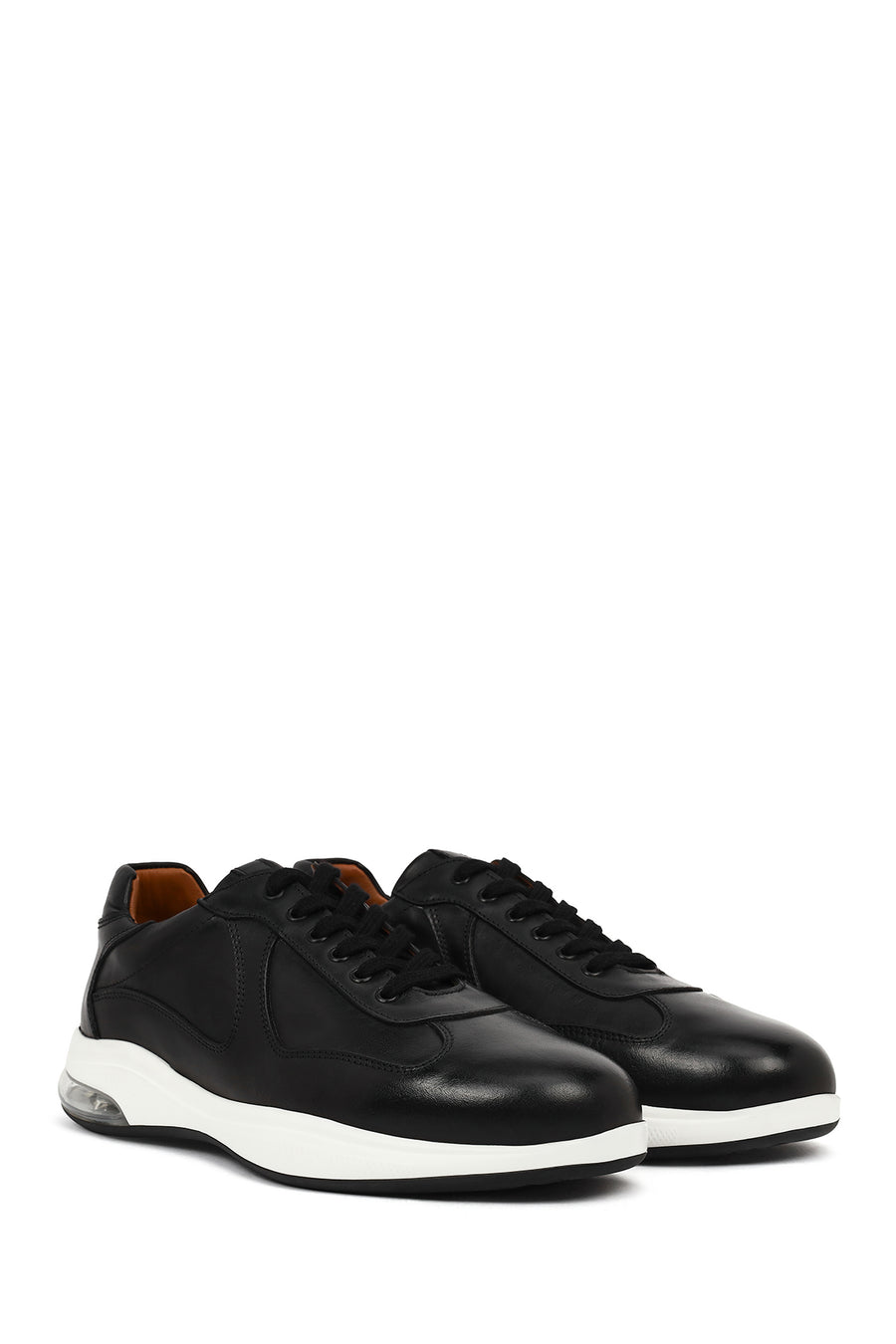 Erkek Siyah Bağcıklı Deri Casual Sneaker