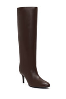 Woman Brown Thin-Heeled Leather Boots | Derimod