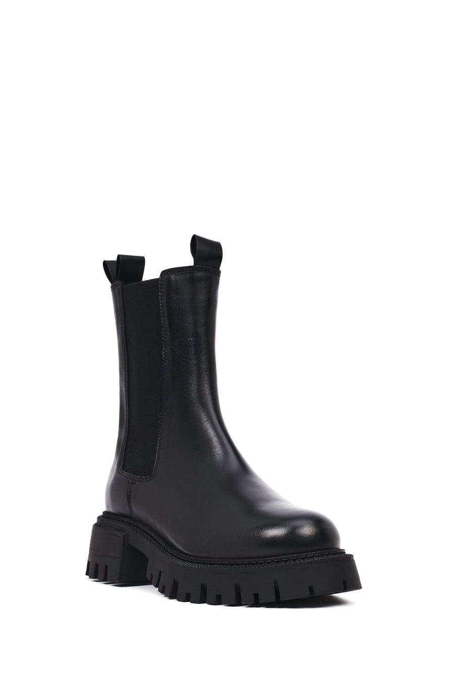 Woman Black Thick Sole Leather Chelsea Boots