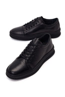 Erkek Siyah Bağcıklı Deri Sneaker | Derimod