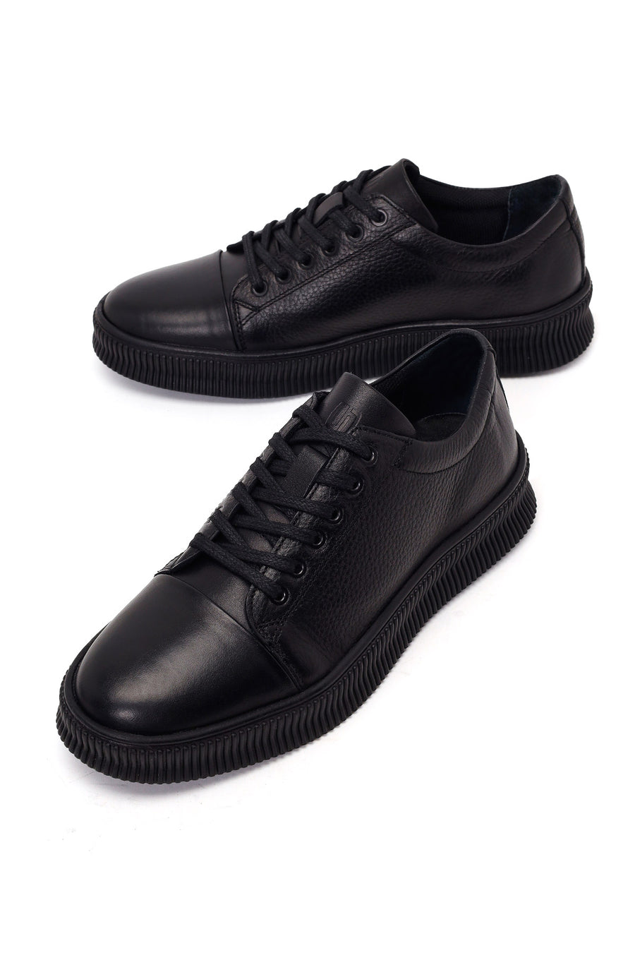 Erkek Siyah Bağcıklı Deri Sneaker