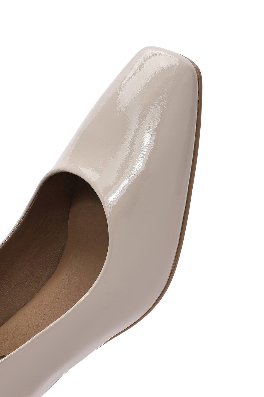 Women's Beige Low Heel Patent Leather Stiletto