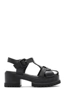 Women's Black Ankle Strap Thick-Sole Leather Sandals | Derimod