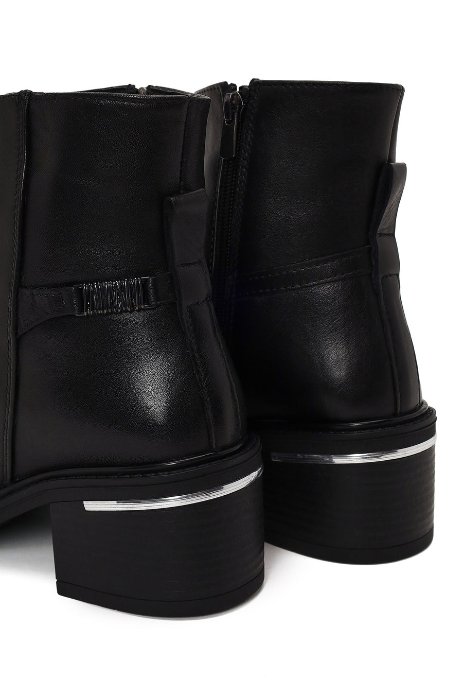 Woman Black Zip Closure Chunky-heeled Leather Boots