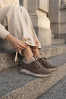 Woman Mink Lace-Up Thick-Soled Suede Leather Sneaker | Derimod
