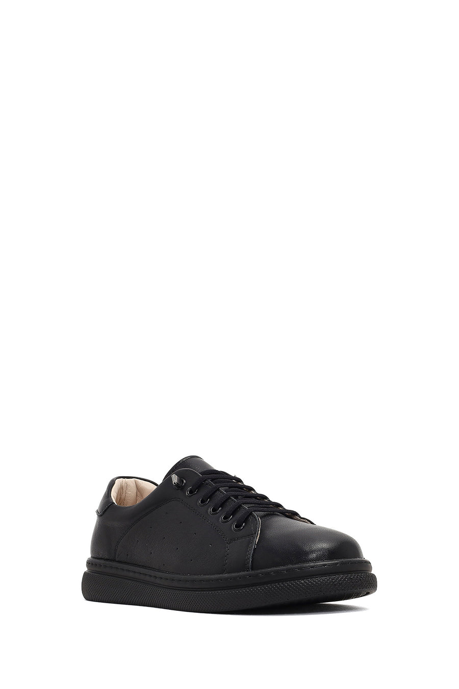 Women's Black Lace-up Leather Sneaker