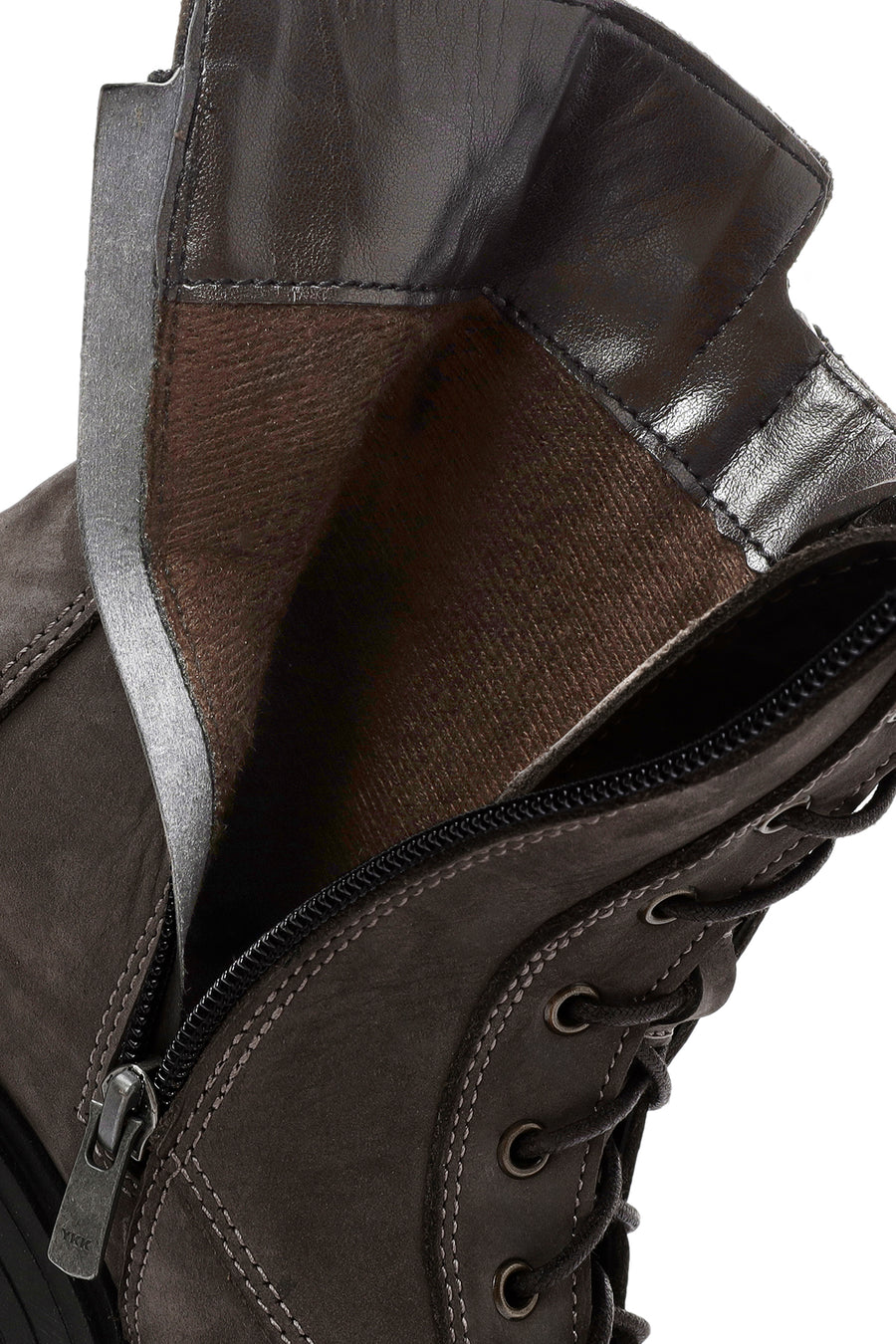 Women's Mink Lace-Up Double Zipper Detailed Thick-Soled Nubuck Leather Combat Boots