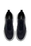 Erkek Lacivert Bağcıklı Kalın Tabanlı Deri Sneaker | Derimod