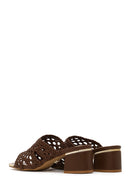 Women's Brown Knitted Short Chunky Heeled Slippers | Derimod