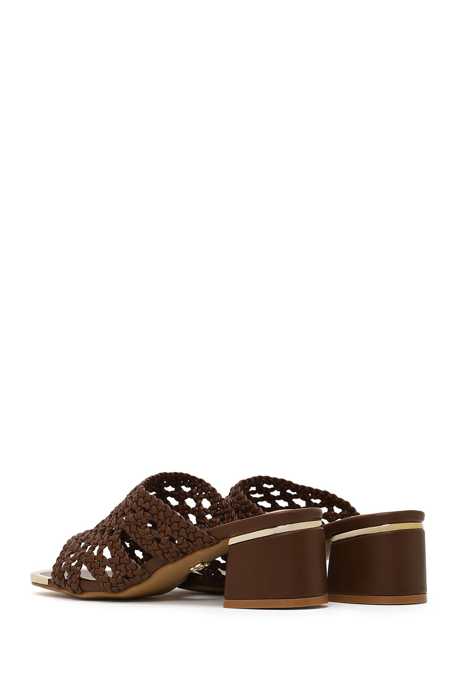 Women's Brown Knitted Short Chunky Heeled Slippers