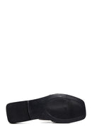 Women's Black Knitted Detailed Leather Slippers | Derimod