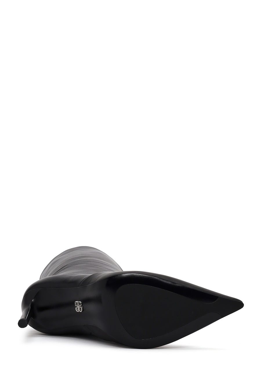 Woman Black High Thin Heeled Leather Boots