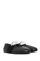 Women's Black Buckle Detailed Leather Ballerinas | Derimod
