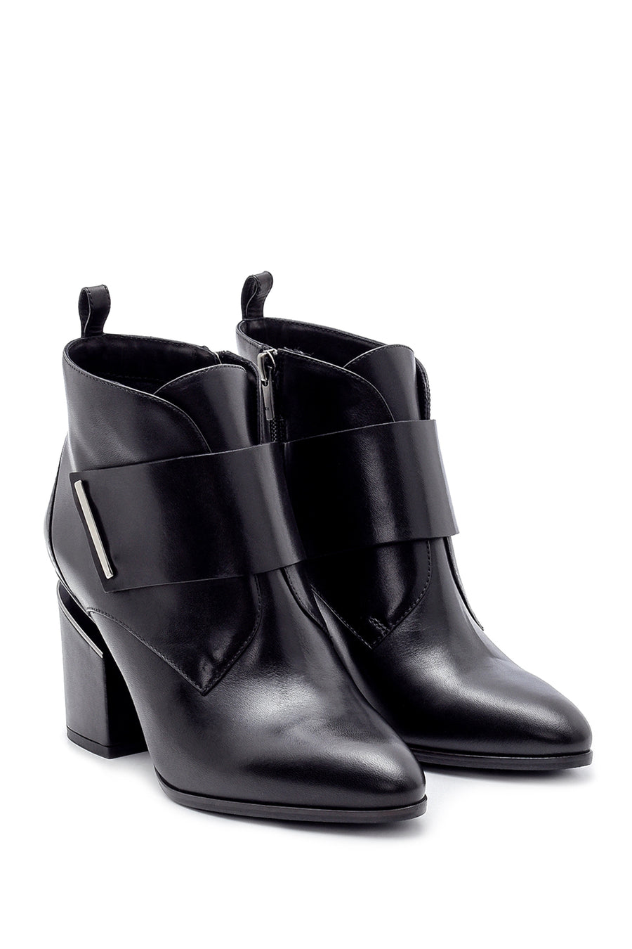 Women's Leather Heel Detailed Boots