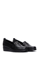 Women's Black Leather Wedge Heeled Loafer | Derimod