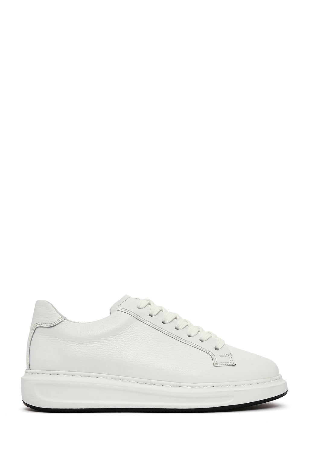 Erkek Beyaz Bağcıklı Deri Sneaker